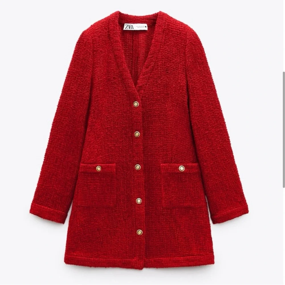 Chic Red Button-Up Zara Cardigan Dress - Picture 2 of 7